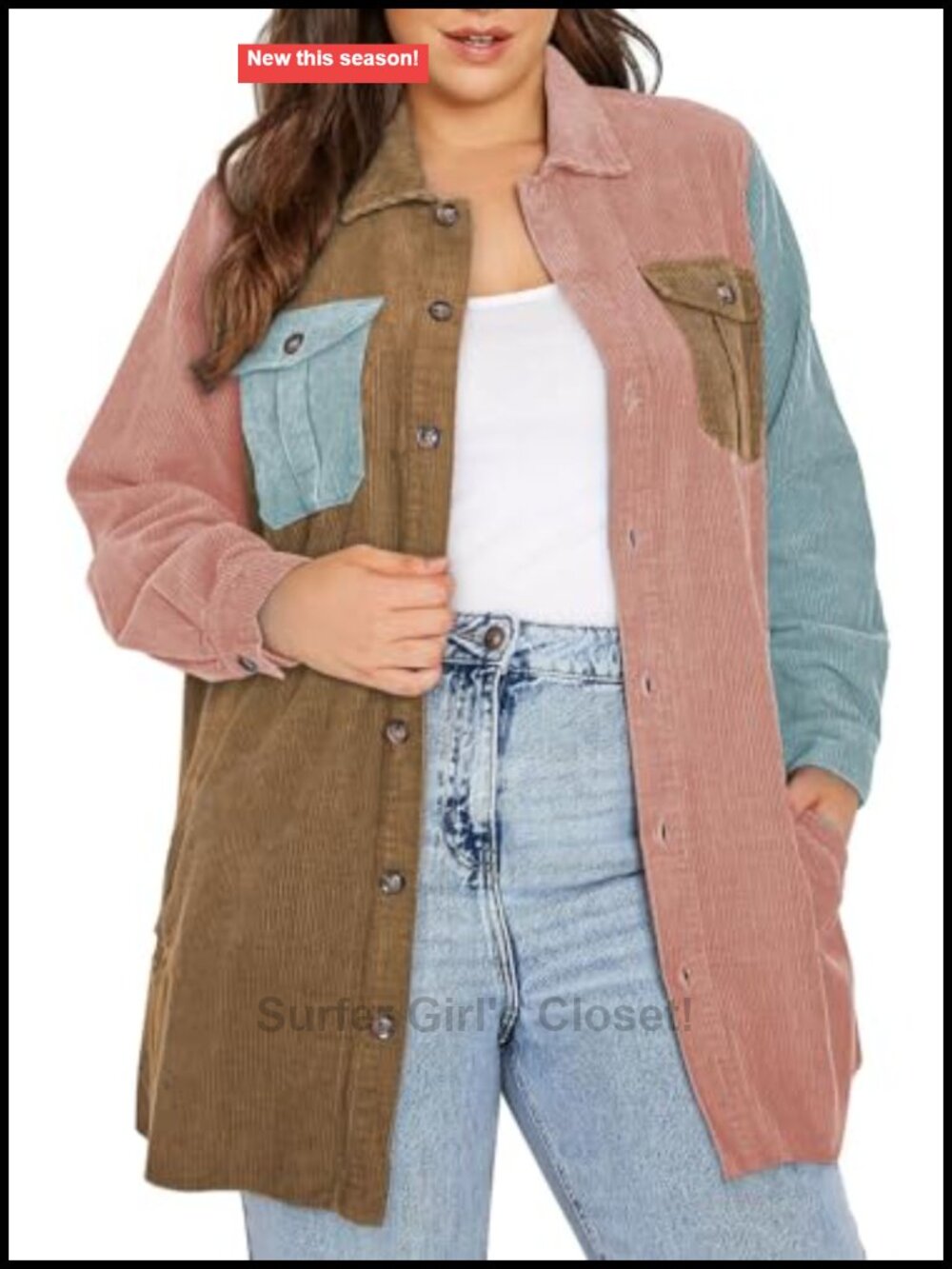Plus Size Corduroy Shacket Women Long Sleeve Button Down Jacket